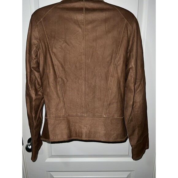 REMY LITE Brown Leather Coat Full Zip Crop Women's Jacket Excellent Condition XS - Picture 2 of 7